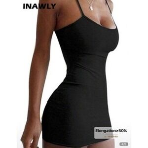 INAWLY‎ Bodycon Mini Dress Small Black Spaghetti Strap Stretch Casual
